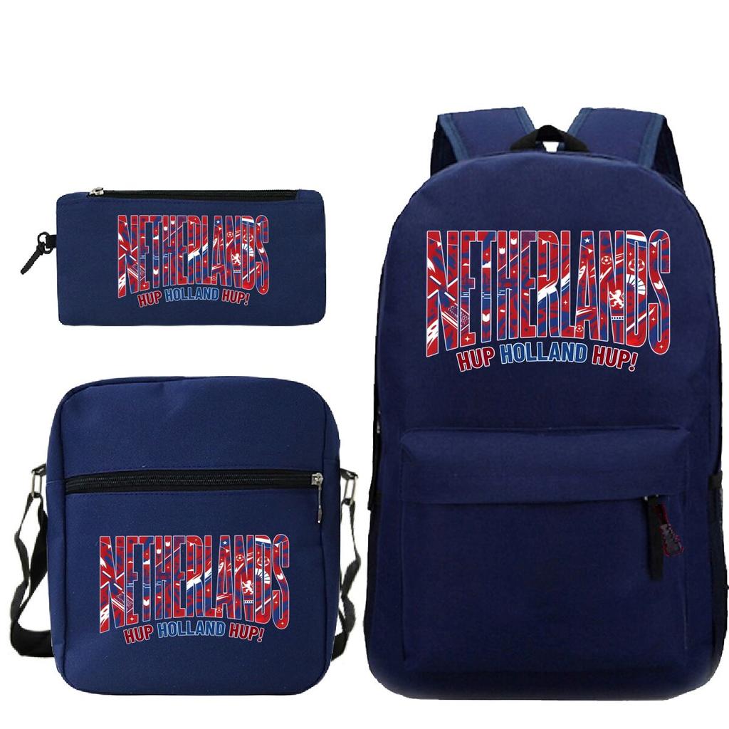 Vintage "Netherlands Hup Holland Hup" 3 In 1 Backpack Shoulder Bag Pencil Case Women Men Student Fashion Football Lover Bagpack