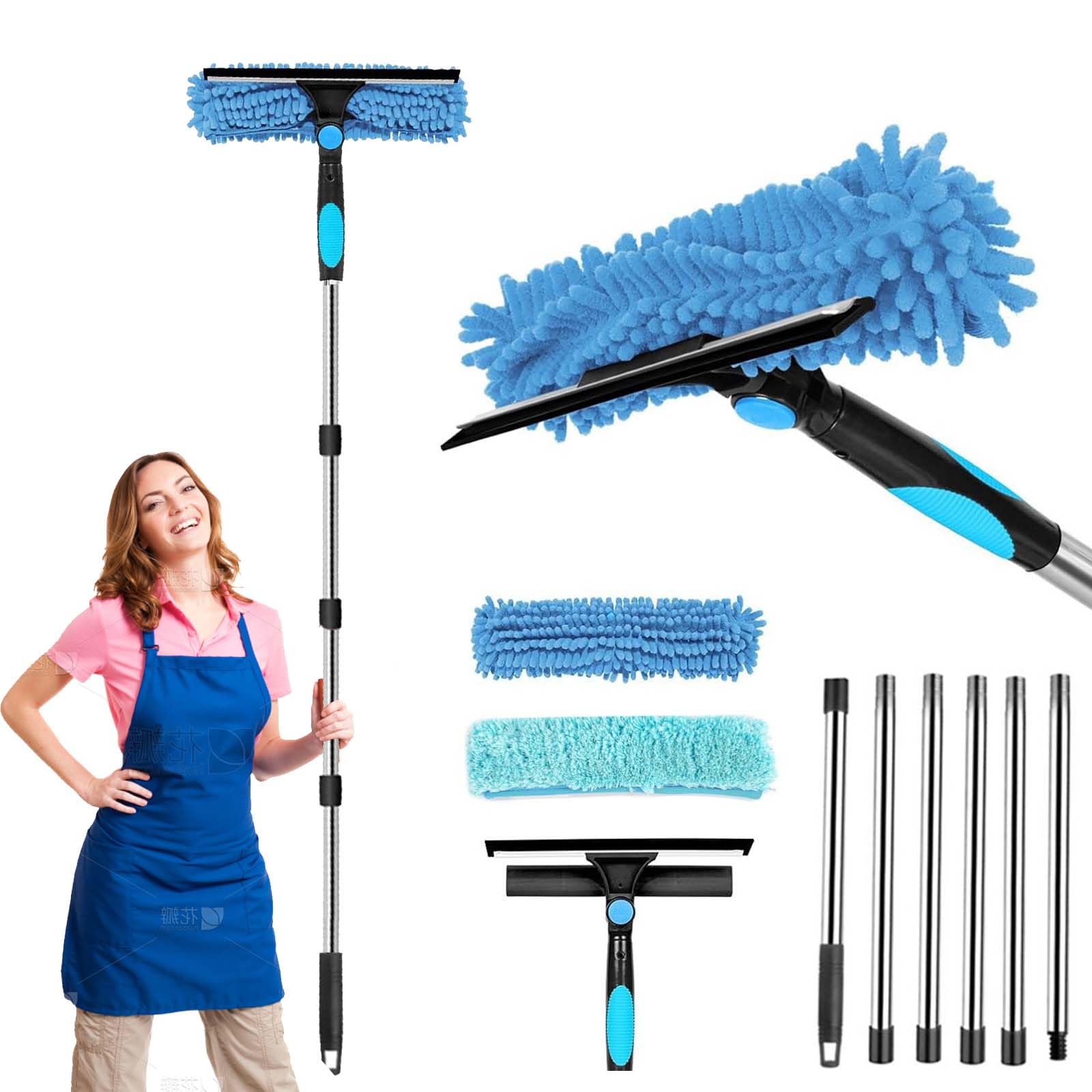 

Скребок Сухой Сгон 250см Раздвижной 2 в 1 Сгон для Воды с 6 Удлинительными Ручками Скребок Стеклоочиститель Швабра из Микрофибры Резиновая Длинная Швабра для Высоких Мест синий