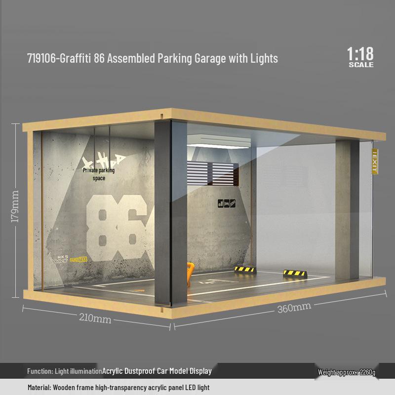 1/18 Wooden Parking Garage Model with Lighting and Dustproof Ornaments