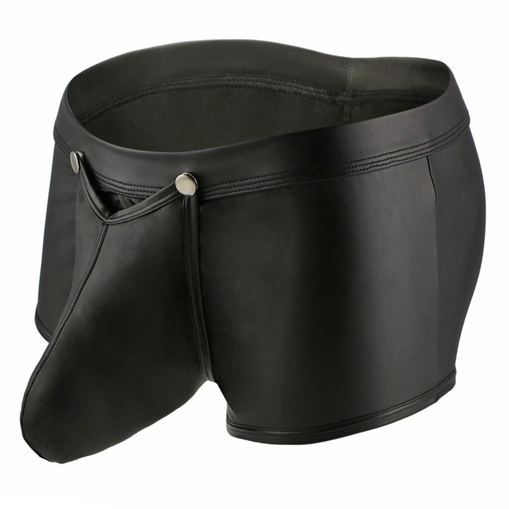 Men's Sexy Low Waisted Opening Imitation Leather Underwear Comfortable Underwear