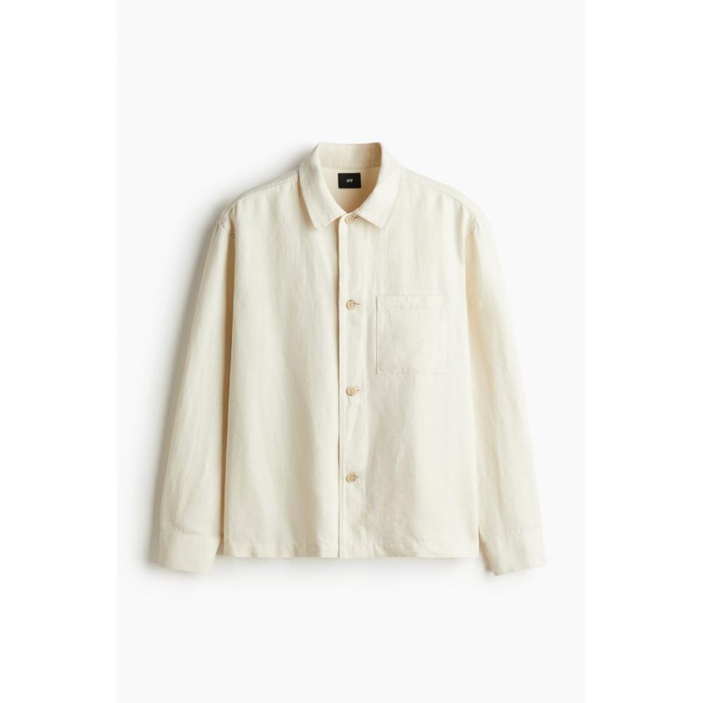 H M Linen Blend oversHirt Regular Fit creaM