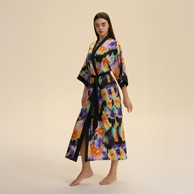 New Pajamas Women's High-end Satin Chiffon Printing Summer Thin European and American Long Pajamas