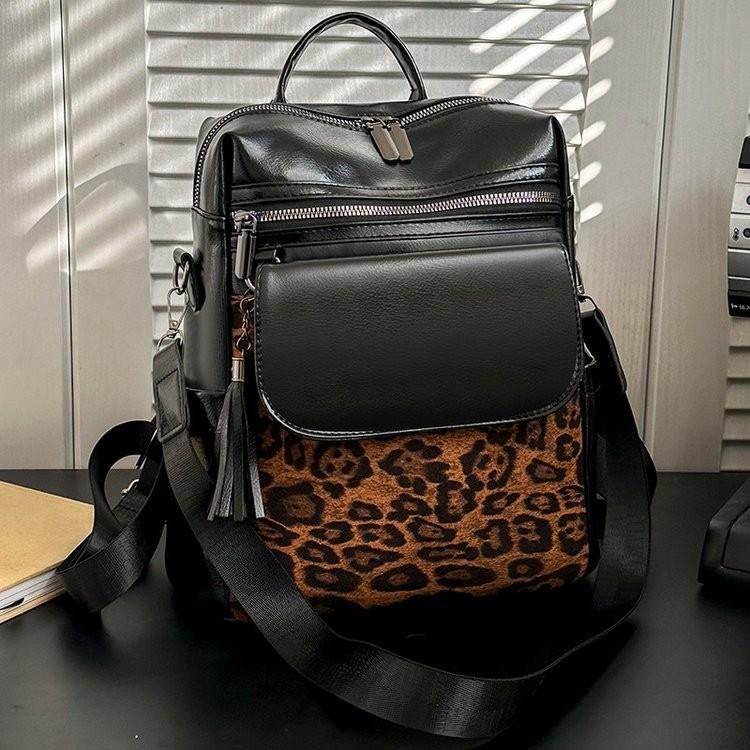 IELGY Ladies Backpack Retro Leopard Print Fashion Large Capacity