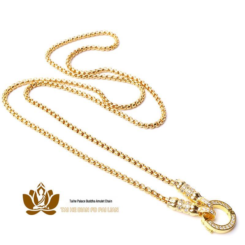 18K vergoldete Drachenkopf-Amulett-Halskette mit mikrogefassten Diamanten - Unisex-Mode