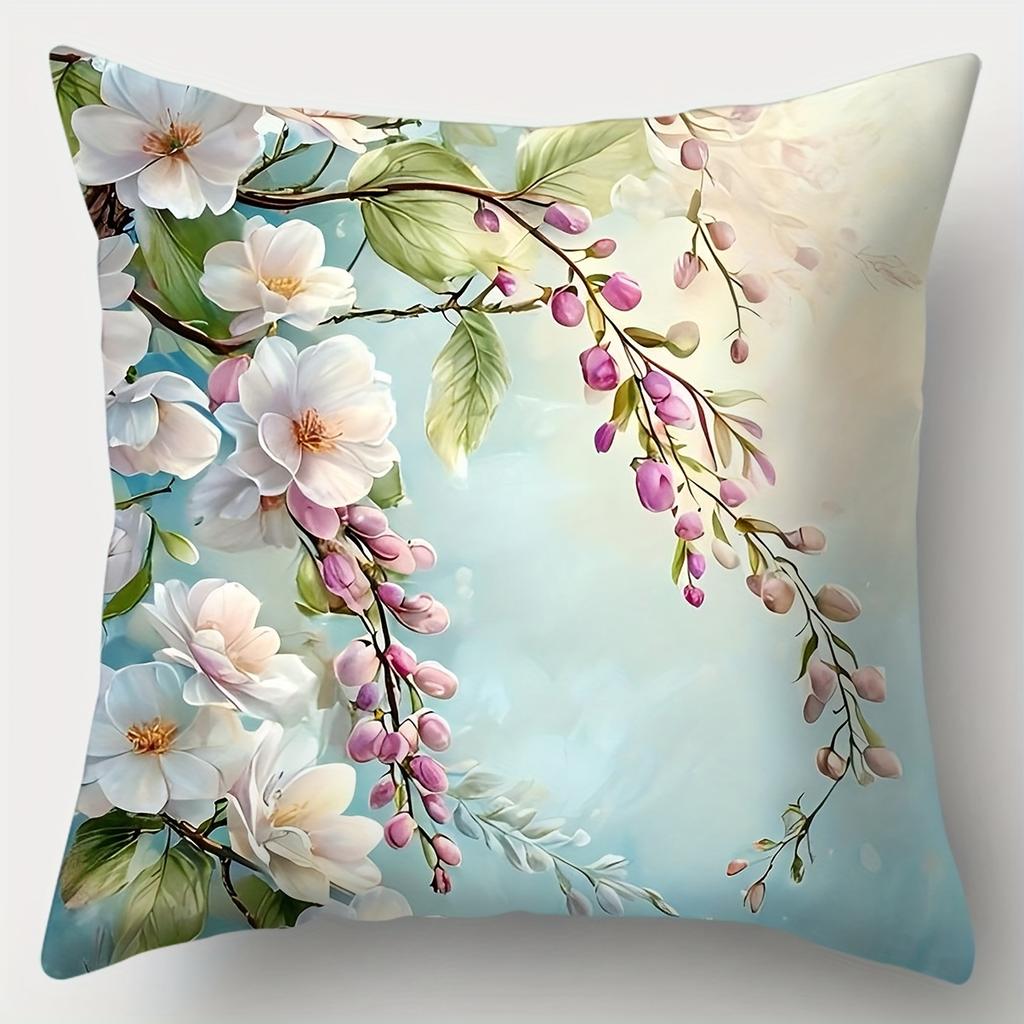 1Pc Romantic Floral Blossom Pillowcase Multiple Blossom Pattern Decorative Cushion Cover For Sofa Bedroom Home Decoration