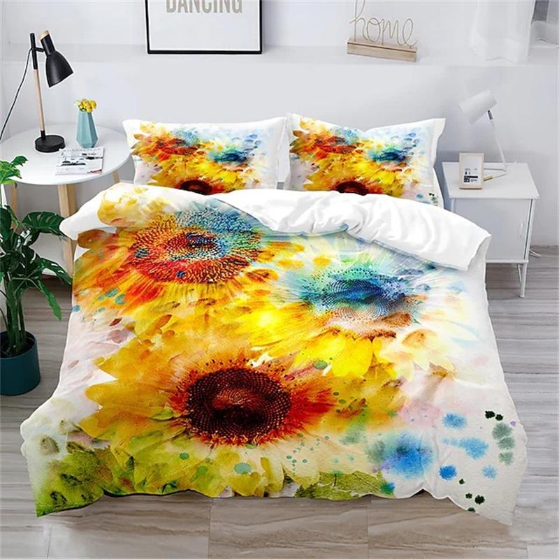 Blumen Bettbezug King Mikrofaser 3D Botanische Blüte Blumen Bettwäsche Set Luxus Geometrisch Schwan Bettdeckenbezug Für Mädchen Teenager
