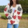 Damemote Uformelt langermet Valentinsdagstrykk med lomme med glidelås cardiganjakke
