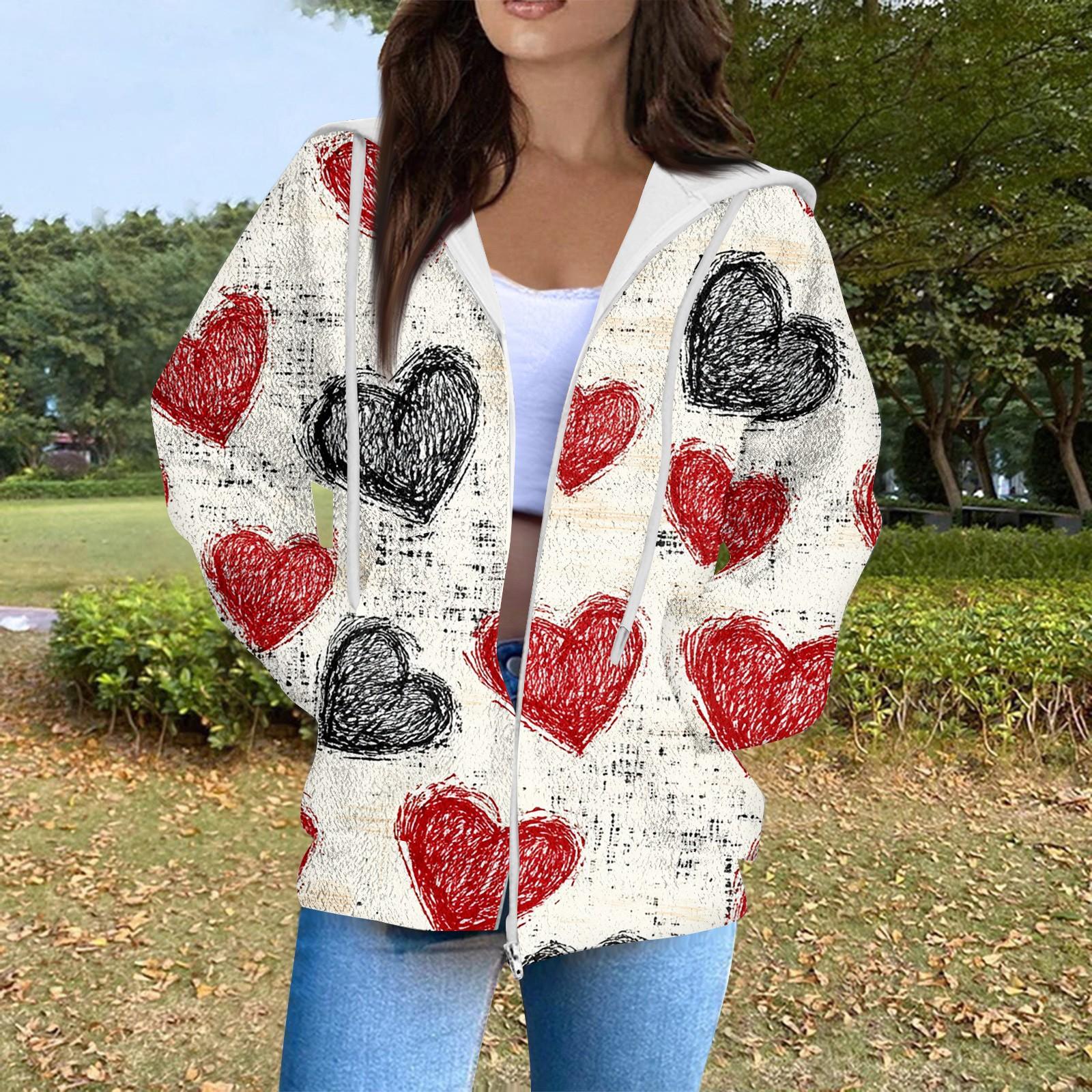 

Жіноча модна повсякденна куртка-джемпер з довгим рукавом і принтом до Дня святого Валентина з кишенею на блискавці L чорний