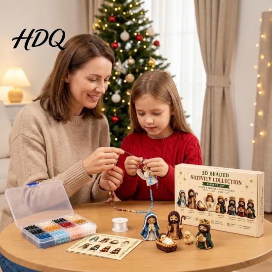 Handmade Nativity Figures 3D Bead Craft Kit for Christmas Decoration DIY Beaded Festive Home Decoration Supplies Scene Figurine Set Adults