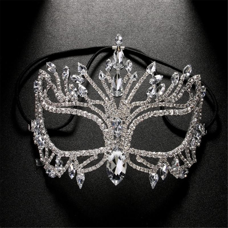 Rhinestones Masquerade Mask Half Face Mask Halloween Costume Accessories for Men Women Masquerade Halloween Cosplay