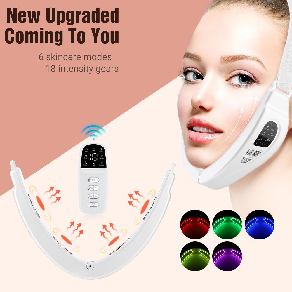 EMS Pulse Facial Massager LED Phototherapy Hot Compress Vibration Face Lifting Machine Remove Double Chin V Shape Lift Belt