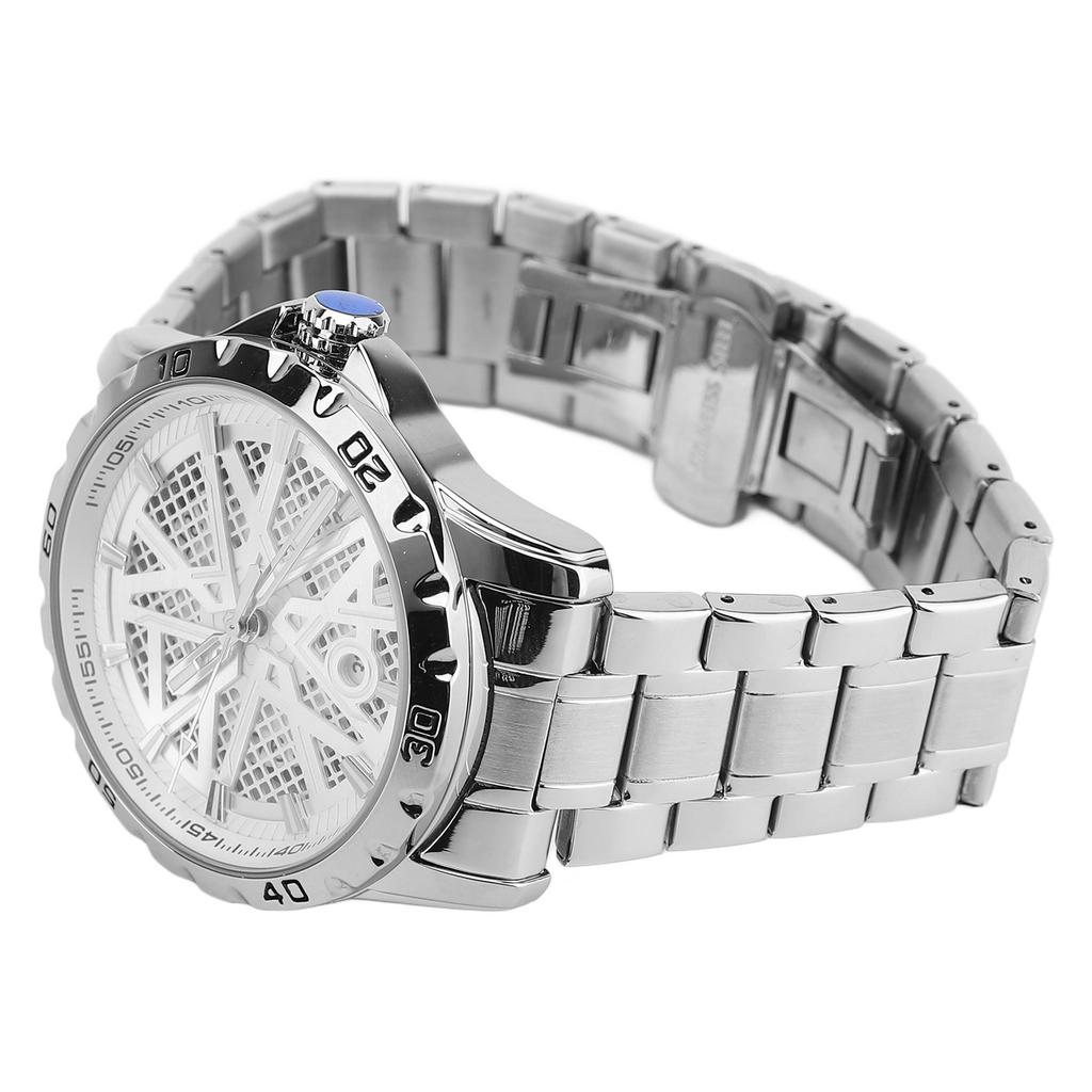 Men Wrist Watch Quartz Movement Zinc Alloy Bezel Stainless Steel Belt Waterproof Analog Display