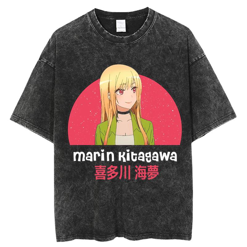 Hot Anime My Dress Up Darling Kitagawa Marin Printed Tshirt High Quality Washed Cotton T-shirts Harajuku Casual Tops Unisex
