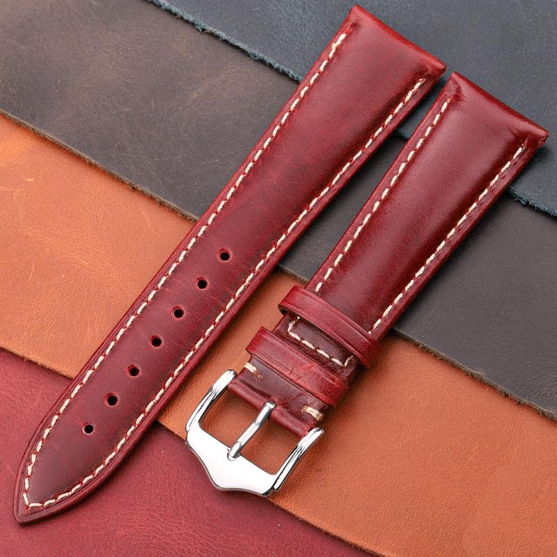 Watchband Cowhide Vintage Bracelet Watchbands 18 20 22 24mm Blue Yellow Green Women Men Genuine Leather Watch Band Strap Belt Buckle