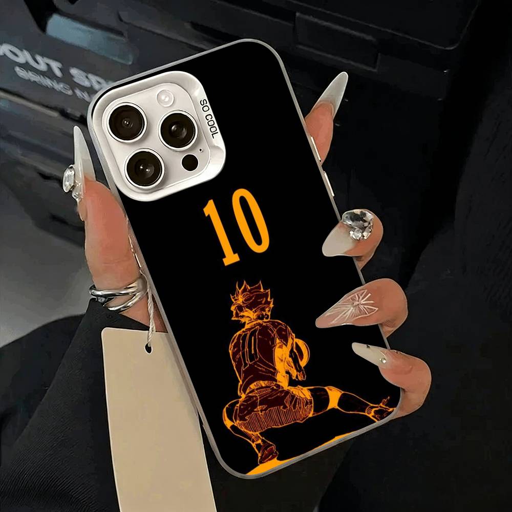 Shonen anime-H-Haikyu Phone Case For iPhone 11 12 13 14 15 16Pro Max Plus white Sliver  Phone Cover