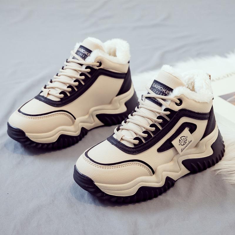 Fleece and thicker warm high-top cotton shoes for women's 2025 winter new versatile and popular student Xiaobai sports dad shoes