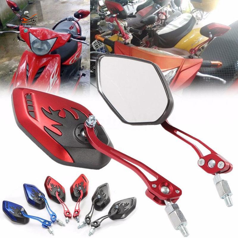 2# Universal Aluminum Flame Pattern Motorcycle Scooter Side Rear View Mirrors for All Most Motorcycles Motorcycle Mirrors