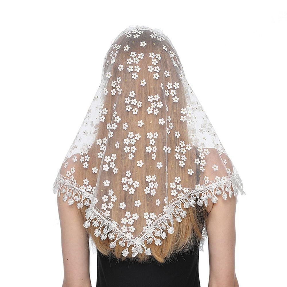 Hollow Women Tulle Shawl Flower Wedding Bridal Shawl Fashion Mantilla Lace Veil for Church