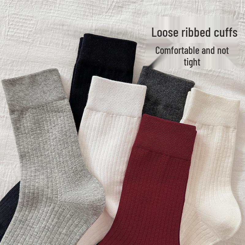 Women's Combed Cotton Mid-Calf Socks: Versatile Boneless Scrunch Style for Autumn/Winter