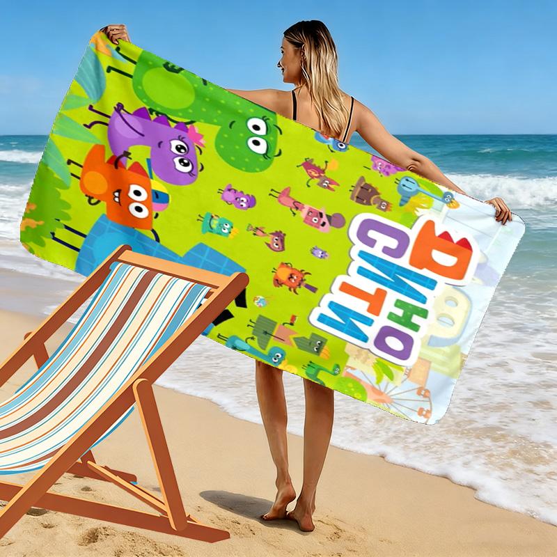 DinoCity Cartoon Print Beach Towel, Large Soft Quick Dry Towel for Beach Camping Swimming