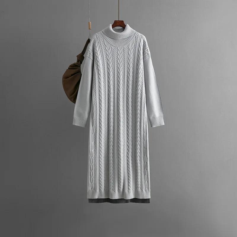 Winter 2024 New Women Knitted Warm Long Sweater Dress Women Autumn Fashion Loose Thickened Twist Knitted Vintage Dress Vestido