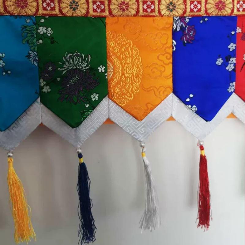 Tibetan Style Chinese Style Wall Hanging Banner Brocade Floral Tassel Buddhist Hall Decor Tablecloth Household Temple Worship