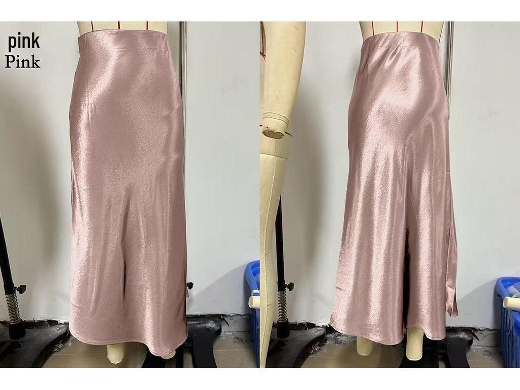 Women's Satin Acetate Light Luxury Elegant Skirt for Spring, Summer, and Autumn