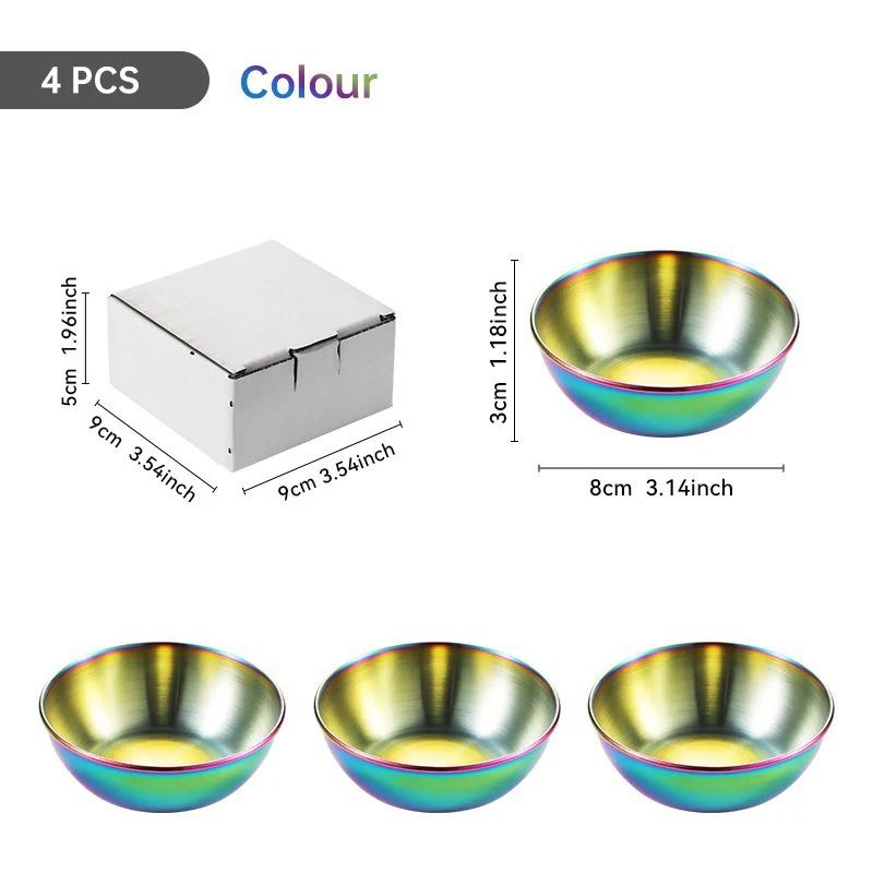 4pcs Round Stainless Steel Fruit Salad Bowls Seasoning Serving Tray Kitchen Tableware Utensils Food Container Mixing Bowls