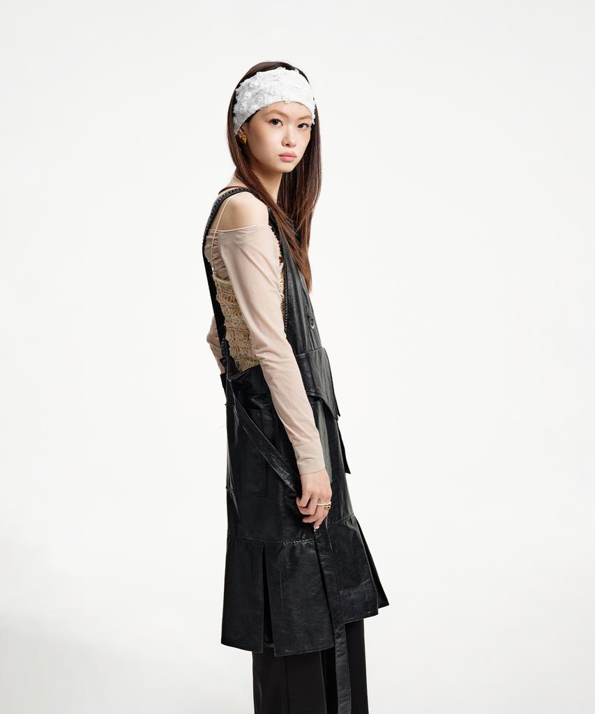 Eipeuleonwei Leather Fold Apron Dress