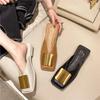 Fashion Designer Women's Casual Slippers 2025 Fashion Metal Buckle Shallow Flat Heels Square Toe Shoes for Women Brand Outdoor Slides