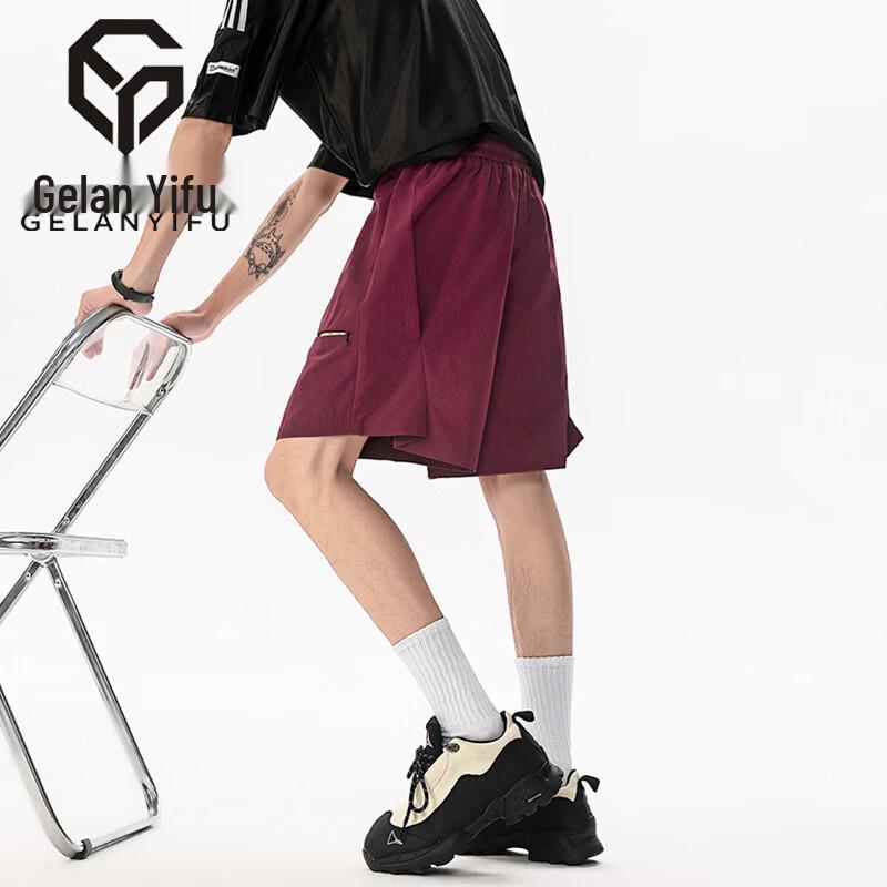GELANYIFU Men s Japanese Style Loose Wide-Leg Workwear Shorts L