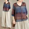 DIMANAF 2026 Summer New Plus Size Women Blouse Shirt Elegant Vintage Print Lady Tops T-Shirt Cotton Clothing