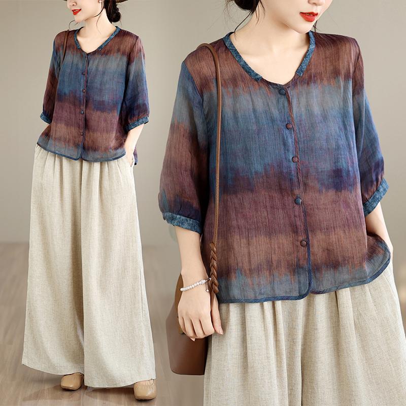 DIMANAF 2026 Summer New Plus Size Women Blouse Shirt Elegant Vintage Print Lady Tops T-Shirt Cotton Clothing