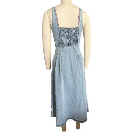Denim Dress for Women Summer Casual Sleeveless Midi Dress with Pockets Button Down A-Line