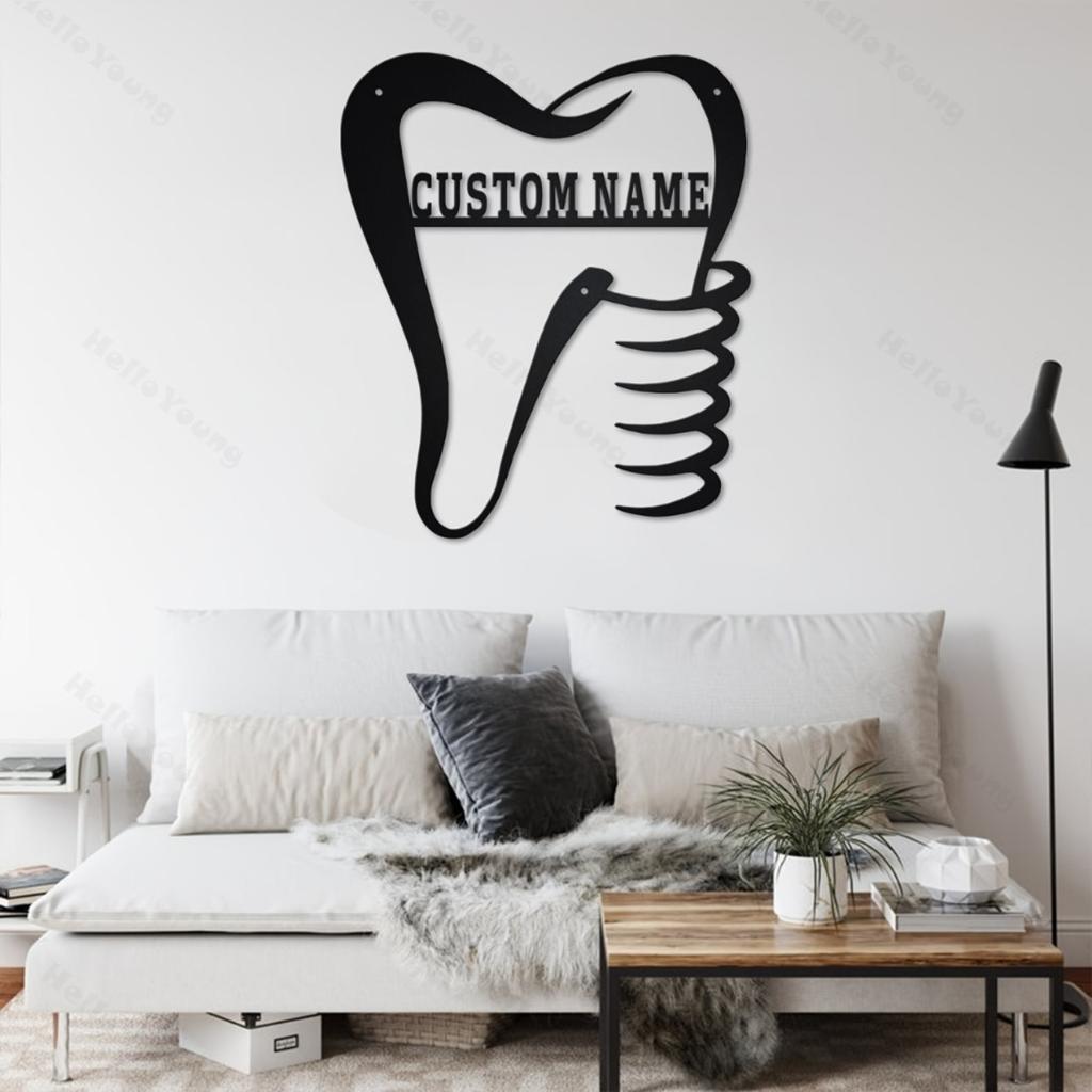 Custom Metal Sign Tooth Silhouette Surname Decor Hot Sale for Doorway Garden Home