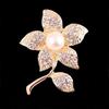Gold Flower Rhinestone Pearl Lapel Brooch - Korean Style Accessories