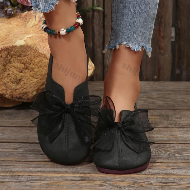 2025 New Women's Round Head Retro Shoes Soft Sole Bow-knot Mary Jane Shoes Fashion Large Size Comfortable Casual Shoes