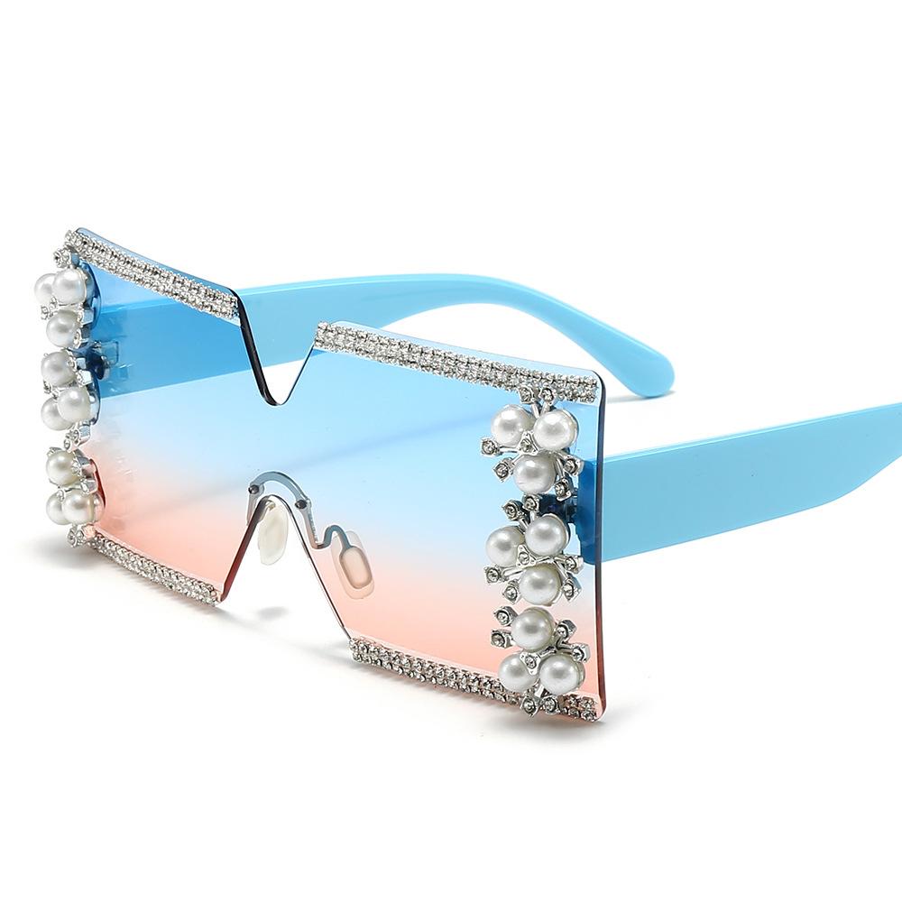 Trendige Marken-Sonnenbrille Extra Große Sonnenbrille mit Strassstein-Dekor Modische Verspiegelte Gläser Elegante Übertriebene Quadratische Sonnenbrille