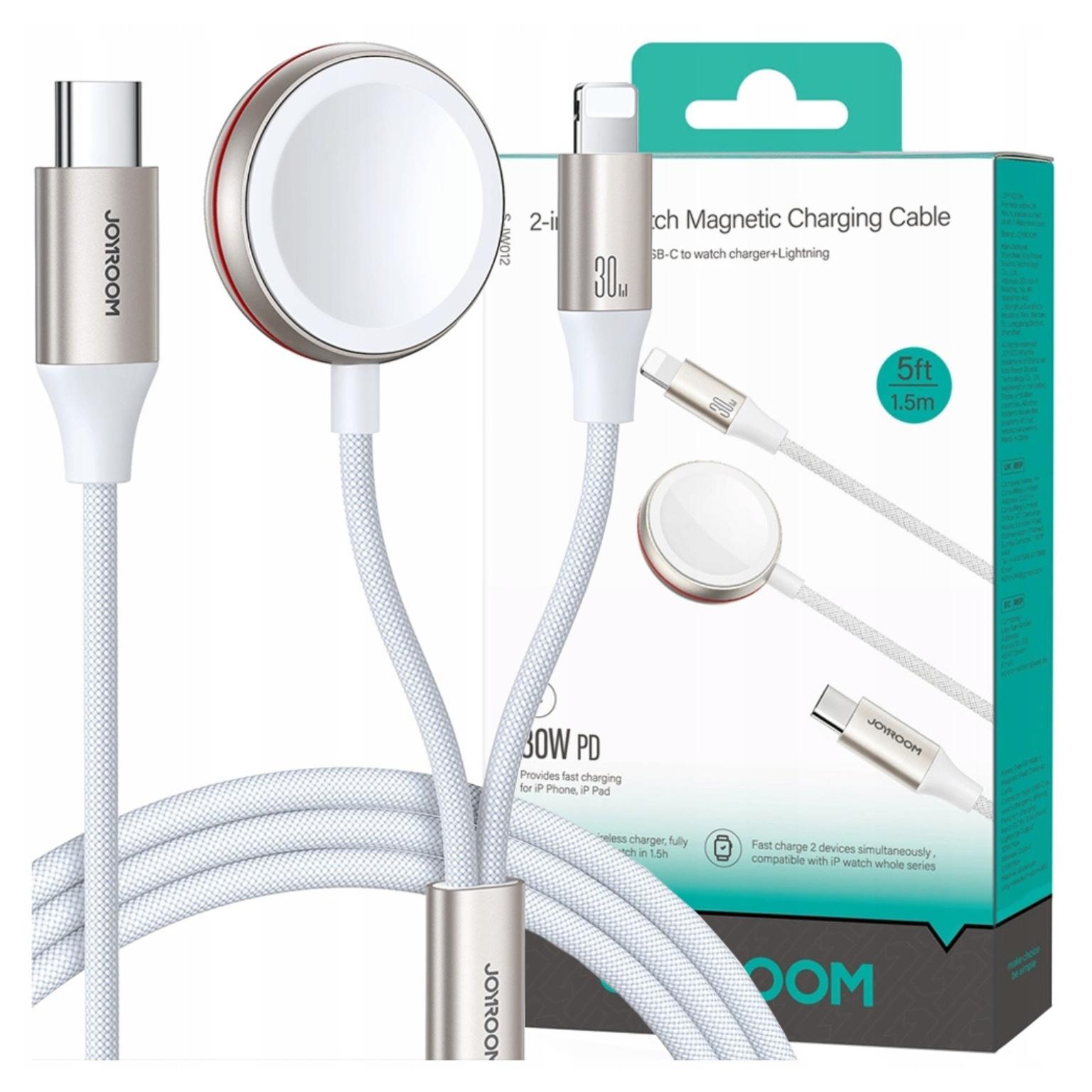 Caricatore Magnetico a Ricarica Rapida 2 in 1 Joyroom S-Iw012 30W 1,5M per Apple Watch (Bianco)