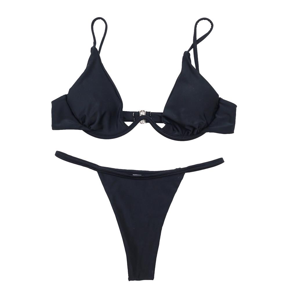 New Sexy European & American Solid Color Underwire Bikini Women's Swimsuit