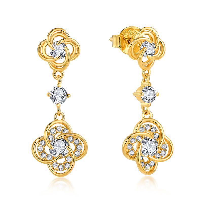 S925 Sterling Silver Petal Dangle Earrings - High-End Light Luxury Flower Studs for Fashionable Commutes 925 Sterling Silver