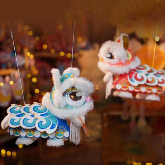 Handmade Lion Lantern Material Pack with Movable Head And Limbs DIY Lion Dance Lantern Kit Glowing Chinese Style Mid-Autumn Festival