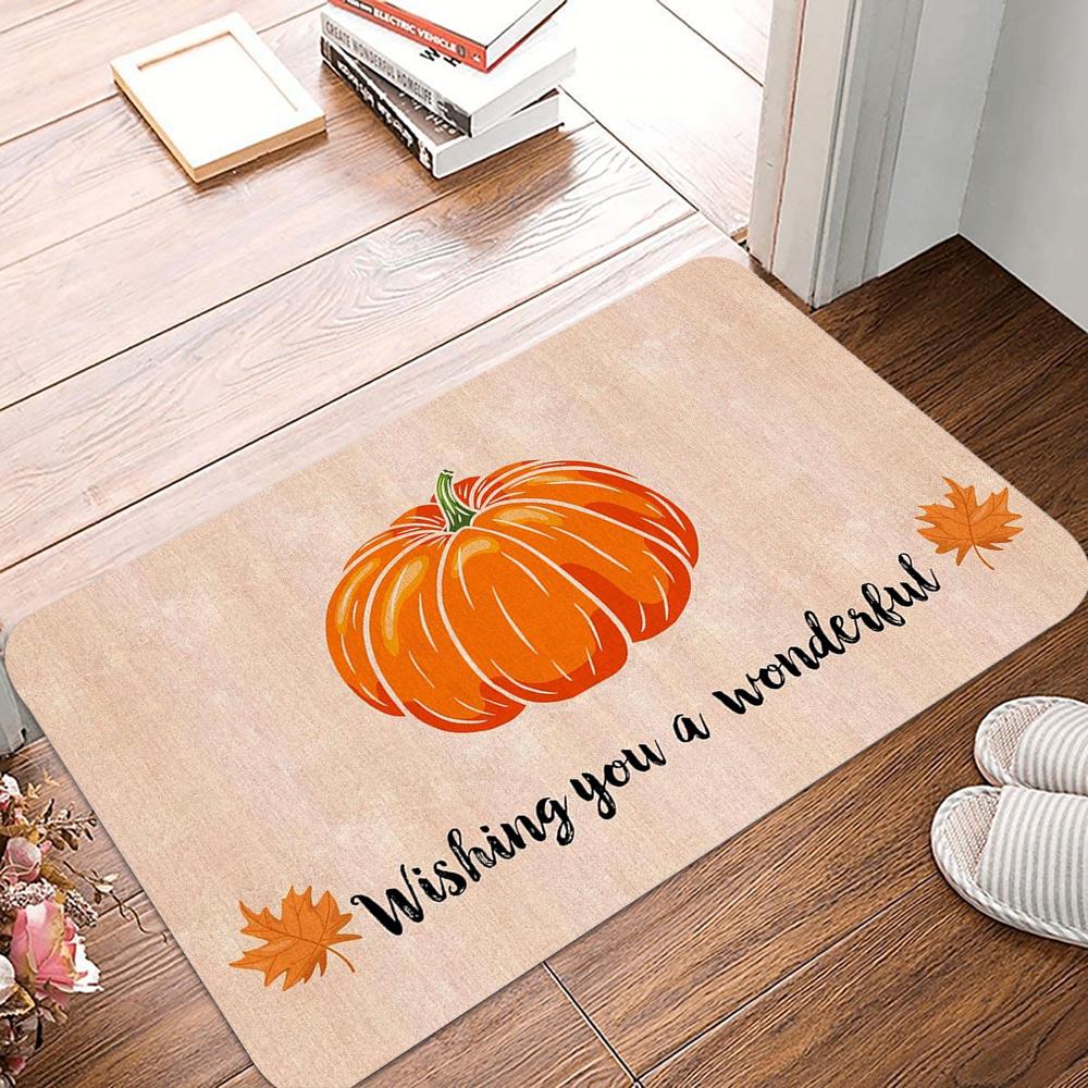 Festive Fall Farmhouse Carpet Pumpkin Harvest Door Mat 100% Polyester Maple Leaf Floral Design Rug Non-Slip For Machine Made
