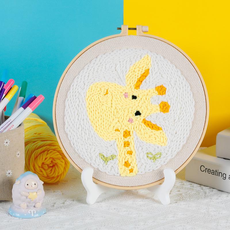 Russian DIY Punch Needle Embroidery Kit: Includes Yarn, Needle, Latch Hook, & Hoop for Knitting & Ornament Crafting