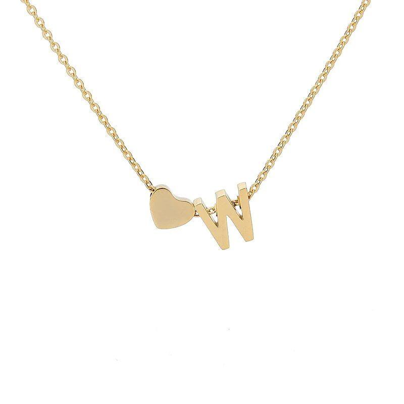 Stainless Steel Gold Heart & Alphabet Bead Necklace A-Z