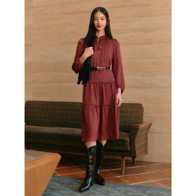 

JIUZI ANNACAU French Elegant V-Neck Geometric Floral Print Dress (2025 Spring) XL