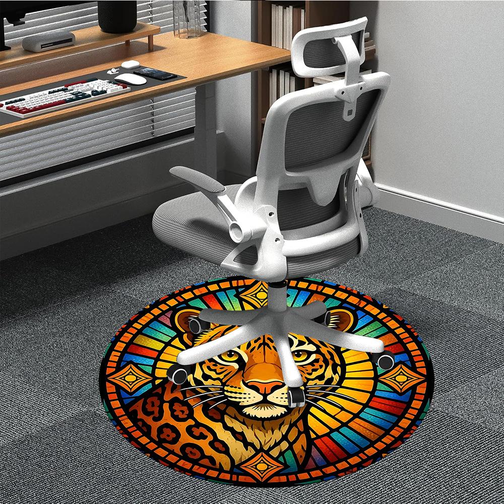 

1pc Tiger Stained Office Round Area Rug, Indoor Mat Suitable ForOffice, Under Office Chairs Bedroom Living Room Home Decor, Room Decot023 80cm by 80cm