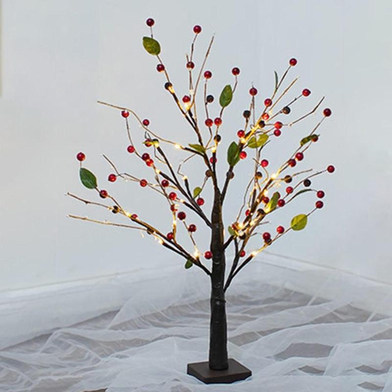 KX4B Christmas Tree Light Leaves Red Led Lamp Ornament Art Crafts Supplies