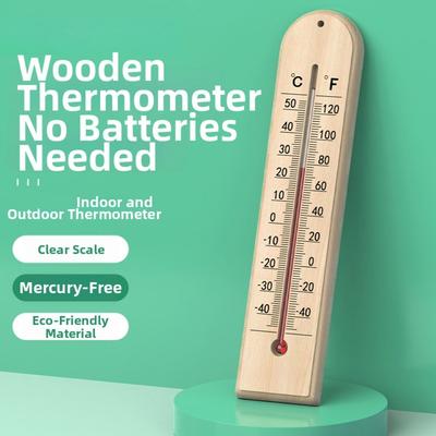 Holzthermometer mit quecksilberfreier Flüssigkeit und klarer Skala zur Temperaturüberwachung in verschiedenen Umgebungen