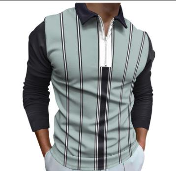 Europe, America Ins 2025 Summer Fast-selling POLO Shirt Zipper Men's Printed Striped Polo Shirt